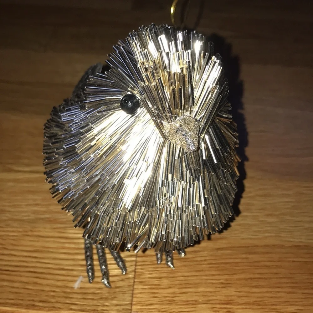 NWT Pair Anthropologie Metallic Beaded Bird Ornaments Gold